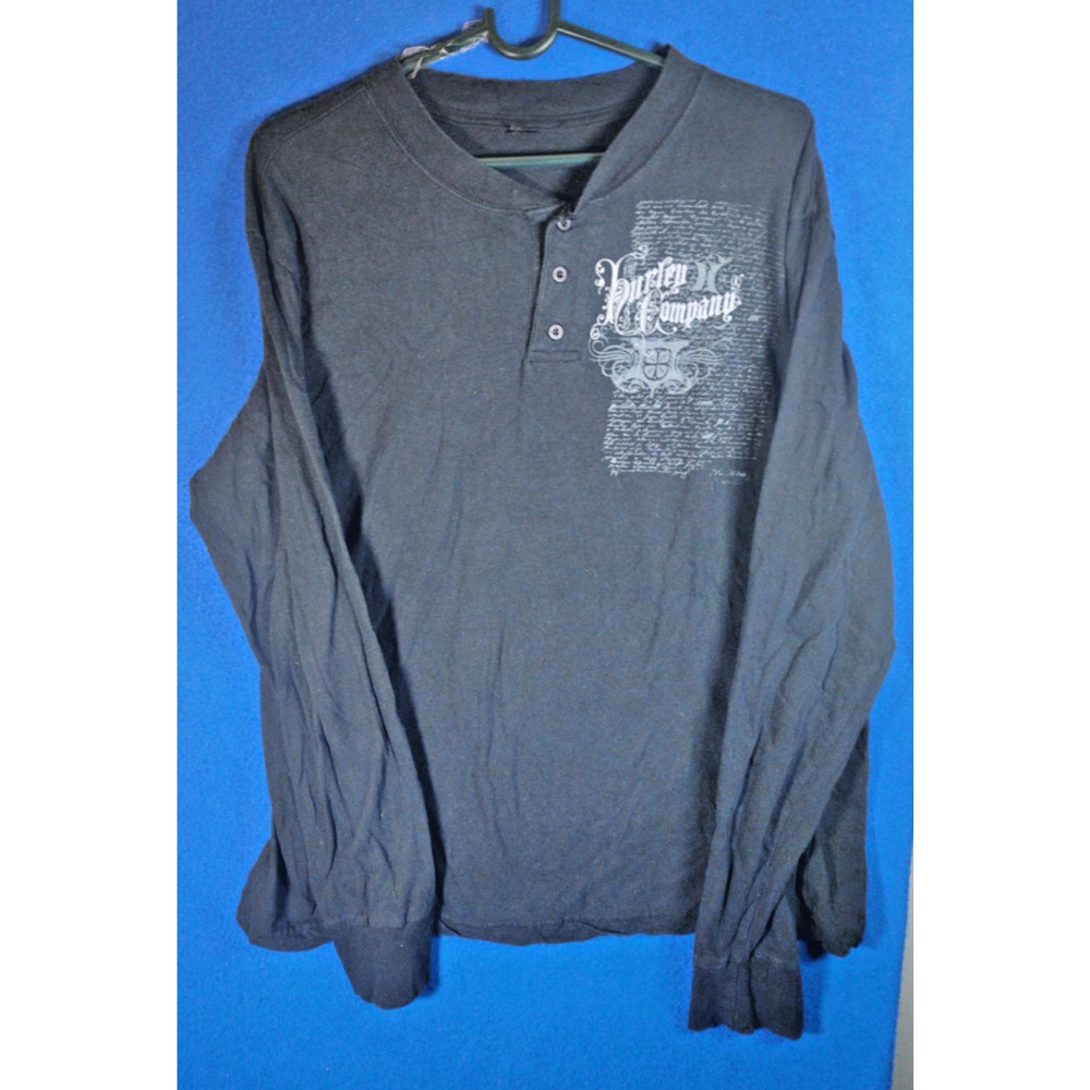 Hurley Men's Size Large Long Sleeve Henley Shirt Gray Graphic Logo Skate Surf